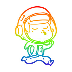 rainbow gradient line drawing cartoon confident astronaut running