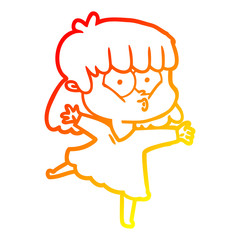 warm gradient line drawing cartoon whistling girl