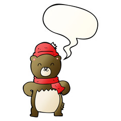 cute cartoon bear and speech bubble in smooth gradient style