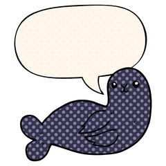 cartoon seal and speech bubble in comic book style