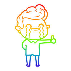 rainbow gradient line drawing cartoon man crying