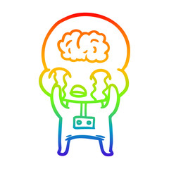 rainbow gradient line drawing cartoon big brain alien crying