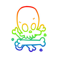 rainbow gradient line drawing cartoon skull and bones
