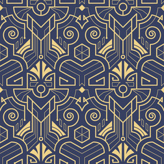 Abstract blue art deco seamless pattern