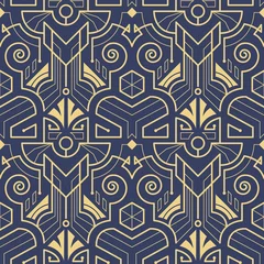 Foto op Plexiglas Blauw goud Abstract blauw art deco naadloos patroon