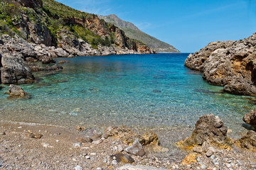 The seashore at Cala Beretta in the Oasi dello Zingaro natural reserve, San Vito Lo Capo, Sicily