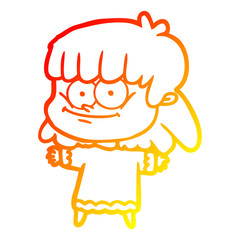 warm gradient line drawing cartoon girl smiling