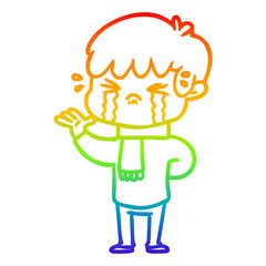 rainbow gradient line drawing cartoon boy crying