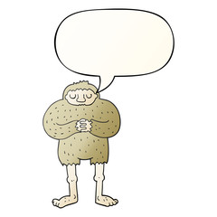 cartoon bigfoot and speech bubble in smooth gradient style