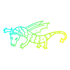 cold gradient line drawing cartoon flying dragon