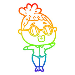 rainbow gradient line drawing cartoon woman wearing spectacles
