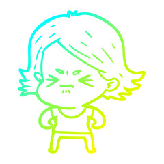 cold gradient line drawing cartoon angry girl