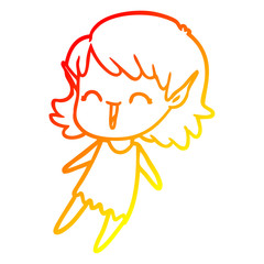 warm gradient line drawing cartoon elf girl