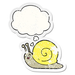 cartoon snail and thought bubble as a distressed worn sticker