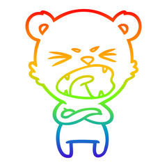 rainbow gradient line drawing angry cartoon bear shouting