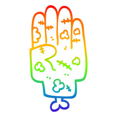 rainbow gradient line drawing cartoon zombie hand