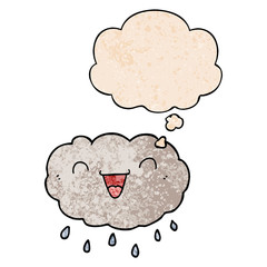 happy cartoon cloud and thought bubble in grunge texture pattern style