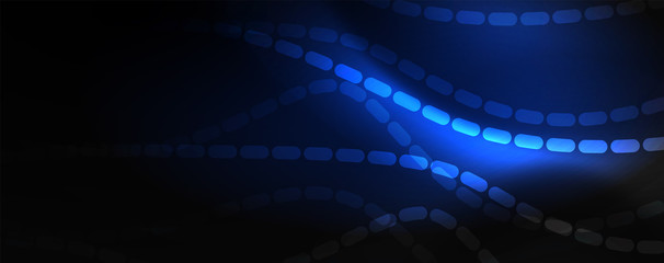 Fototapeta premium Smoky glowing waves in the dark. Dark abstract background with neon color light and wavy lines. Vector