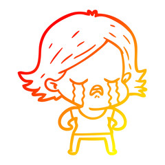 warm gradient line drawing cartoon girl crying
