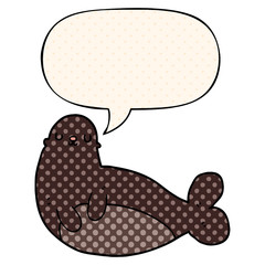cartoon seal and speech bubble in comic book style