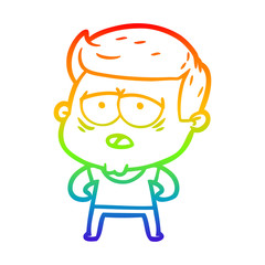 rainbow gradient line drawing cartoon tired man