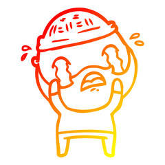 warm gradient line drawing cartoon bearded man crying