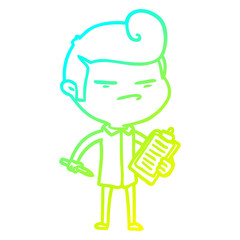 cold gradient line drawing cartoon cool guy with fashion hair cut and clip board