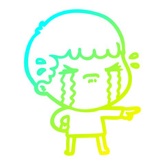 cold gradient line drawing cartoon man crying