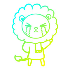 cold gradient line drawing cartoon crying lion