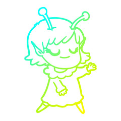 cold gradient line drawing smiling alien girl cartoon