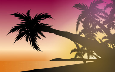 Abstract landscape of palm tree silhouette