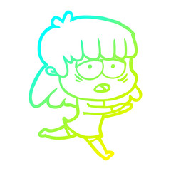 cold gradient line drawing cartoon tired woman