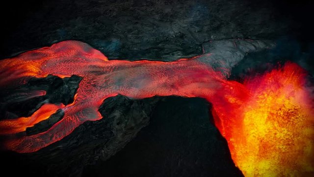 a beautiful still turned into an epic animated photo, lava flowing in puna on the big island of hawaii in 2018. this is the explosive and legendary fissure eight.