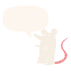 cartoon rat and speech bubble in retro style