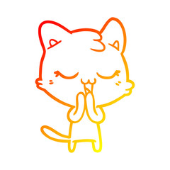 warm gradient line drawing happy cartoon cat