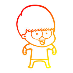 warm gradient line drawing happy cartoon boy