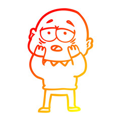 warm gradient line drawing cartoon tired bald man