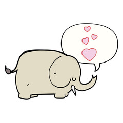 cute cartoon elephant and love hearts and speech bubble