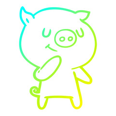 cold gradient line drawing happy cartoon pig