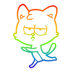rainbow gradient line drawing bored cartoon cat