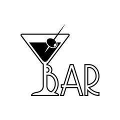 Logotipo con texto BAR con copa de cocktail lineal en color negro