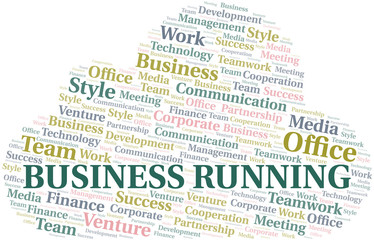 Business Running word cloud. Collage made with text only.