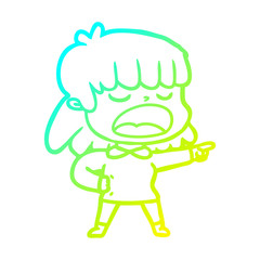 cold gradient line drawing cartoon woman talking loudly