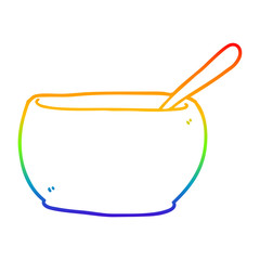 rainbow gradient line drawing cartoon soup bowl