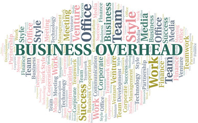 Business Overhead word cloud. Collage made with text only.