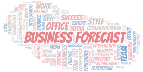 Business Forecast word cloud. Collage made with text only.