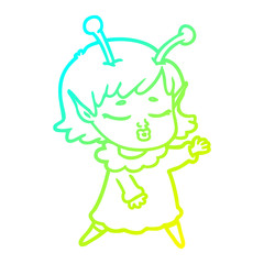 cold gradient line drawing cute alien girl cartoon
