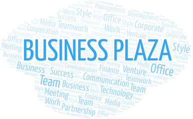 Business Plaza word cloud. Collage made with text only.