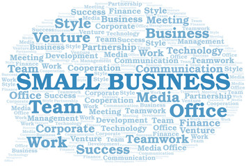 Small Business word cloud. Collage made with text only.