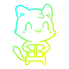 cold gradient line drawing cartoon happy cat